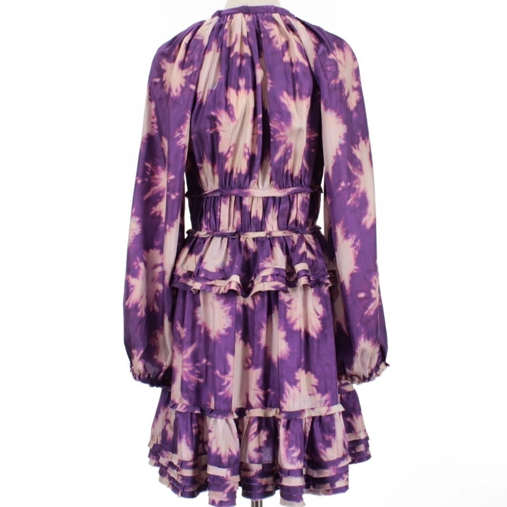 Ulla Johnson Emery Silk Ruffle Long Sleeve Mini Dress Purple Shibori Size 0 NWOT - Picture 10 of 15